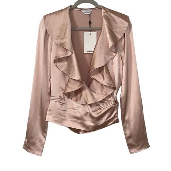 GRFRLND Revolve Rose Pink Ruffle Neck Top/Blouse (Size Medium) - Picture 2 of 7
